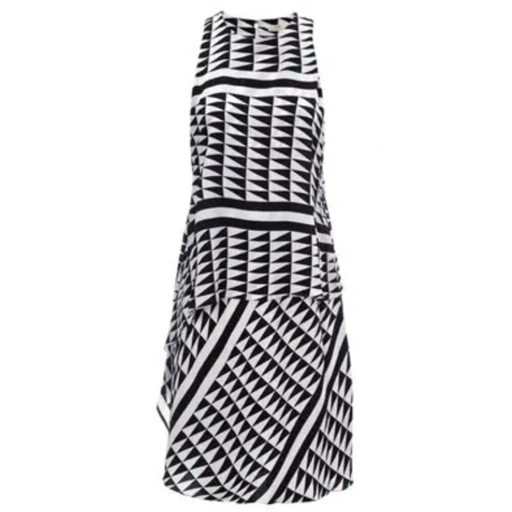 Edun 100% Silk Asymmetrical Tiered Tank Black Checkered Mini Dress sz 4